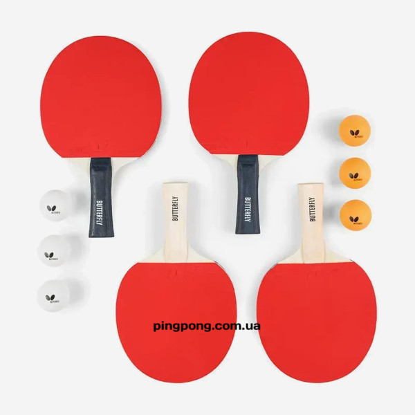 Ракетки для настольного тенниса Butterfly Racket Set Easy 4 Bats 6 Balls